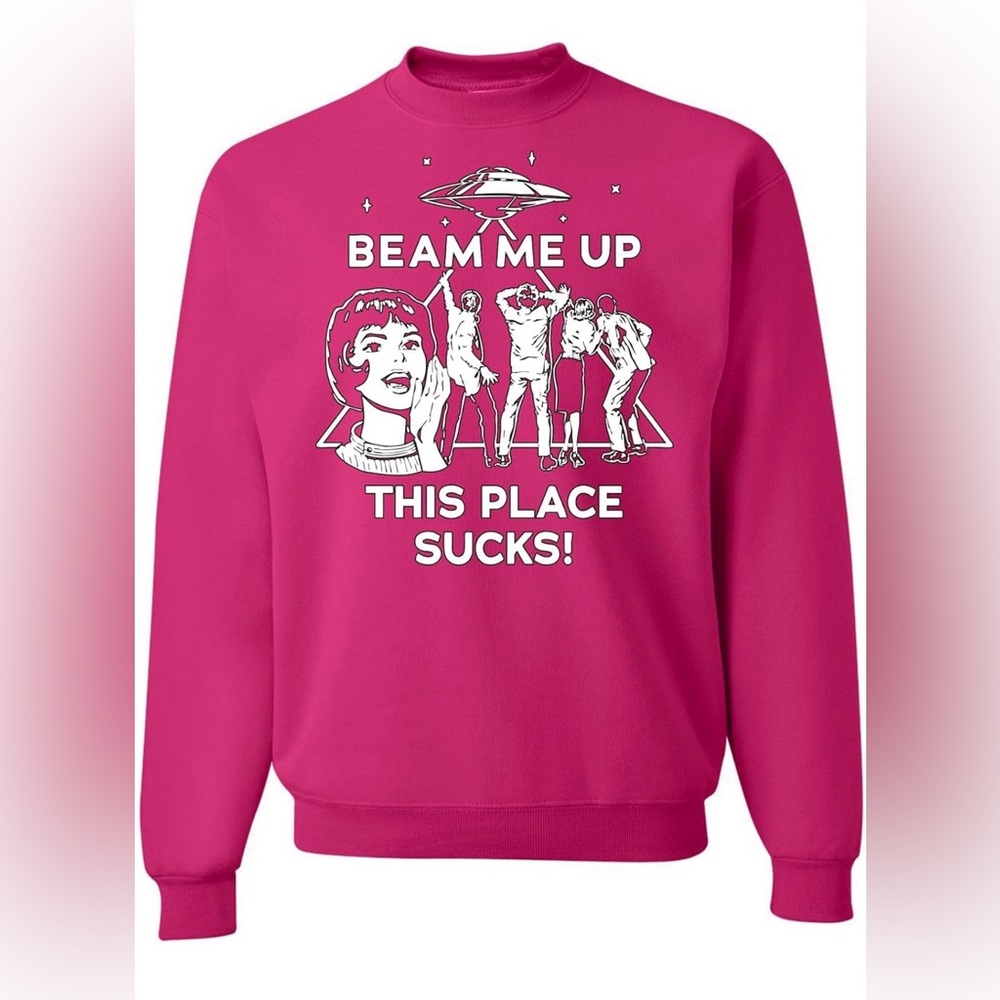 STRANGER THINGS Pink Sweatshirt “Beam Me Up This Place Sucks” Size XXS (00)